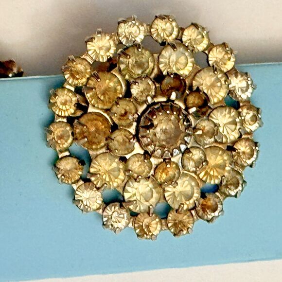 Vintage Jeff Lieb Round Rhinestone Clip-On Earrings – Darkened Stones - Picture 3 of 6